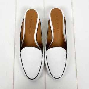 Neely & Chloe Lizard Skin White and Black Mules